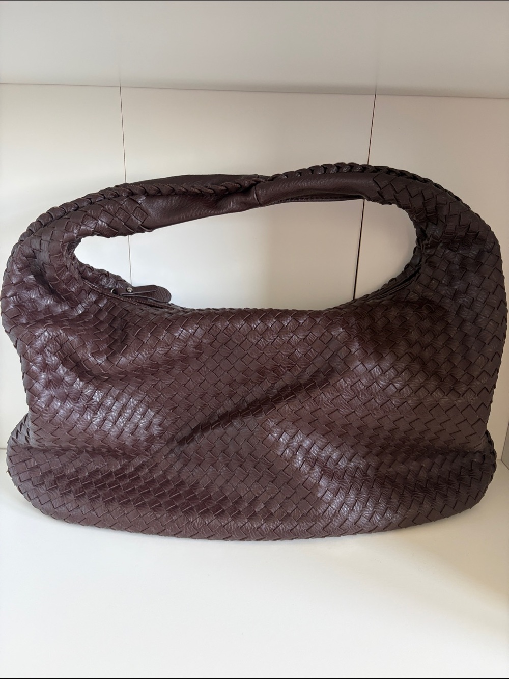 ÉDYISA Woven Leather Hobo Bag in Dark Brown coffee - Picture 3 of 9